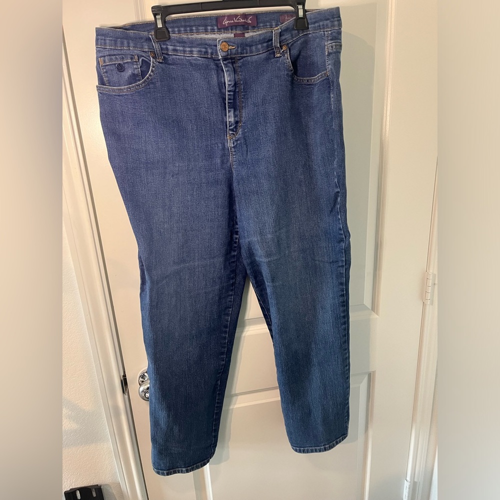 Gloria Vanderbilt Stretch Slimming Logo Denim Cutoff Casual Blue Capri Sz 20W - Picture 6 of 14